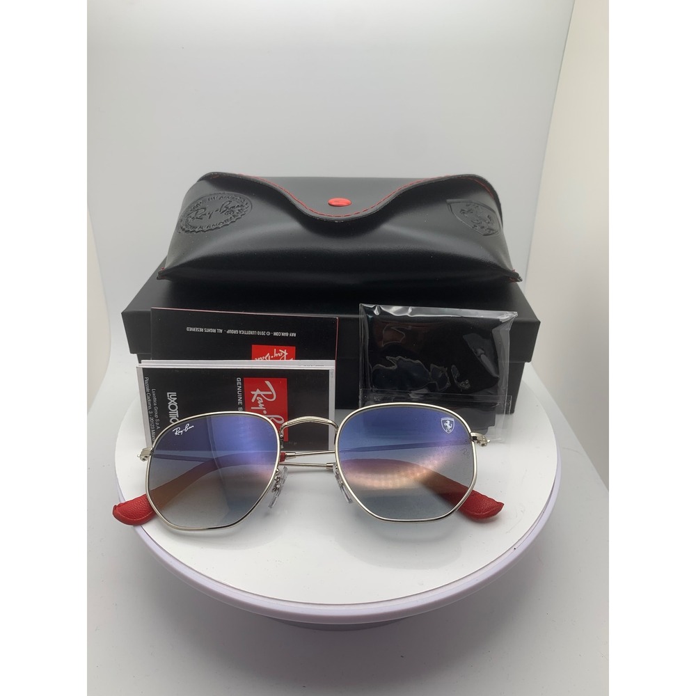 Ray-Ban Scuderia Ferrari RB3548-M Silver Blue Hexagonal Sunglasses 51mm